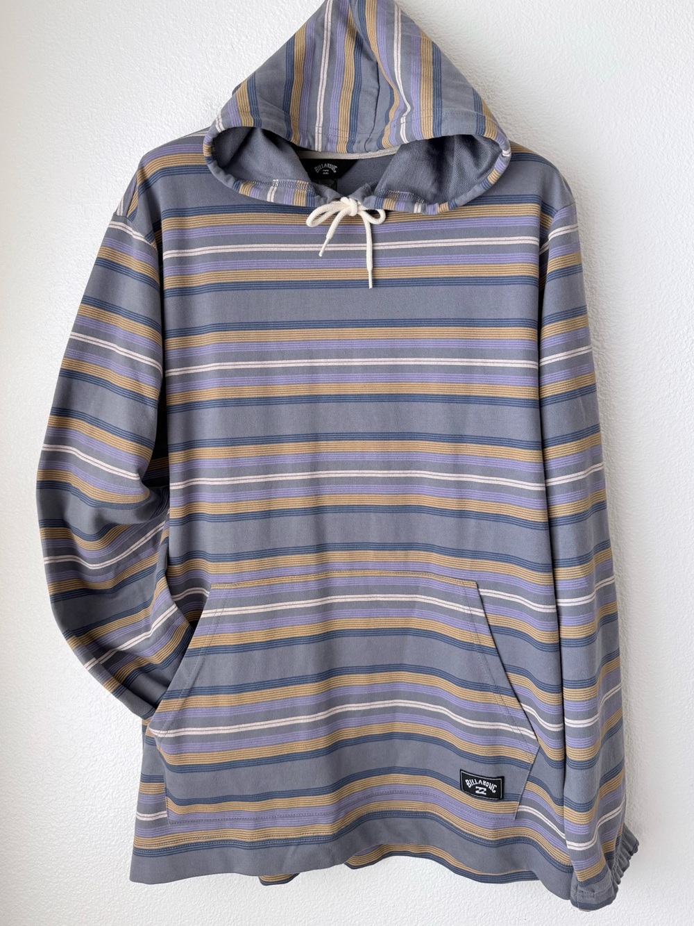 Billabong Flecker Diego Hooded Yarn-Dyed Stripe Terry Sweatshirt-Blue Fog-Men XL